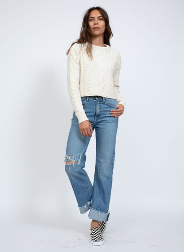 Cable Cropped Crew Sweater
