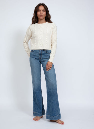 Cable Cropped Crew Sweater